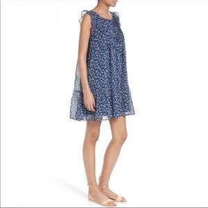Joie Tahoma Silk Floral Pin-tuck Swing Dress in Blue